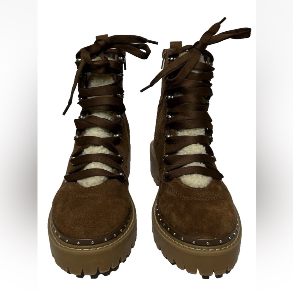Steve Madden Rainier Cognac Suede Leather Lace Up Platform Ankle Boots - Picture 2 of 8